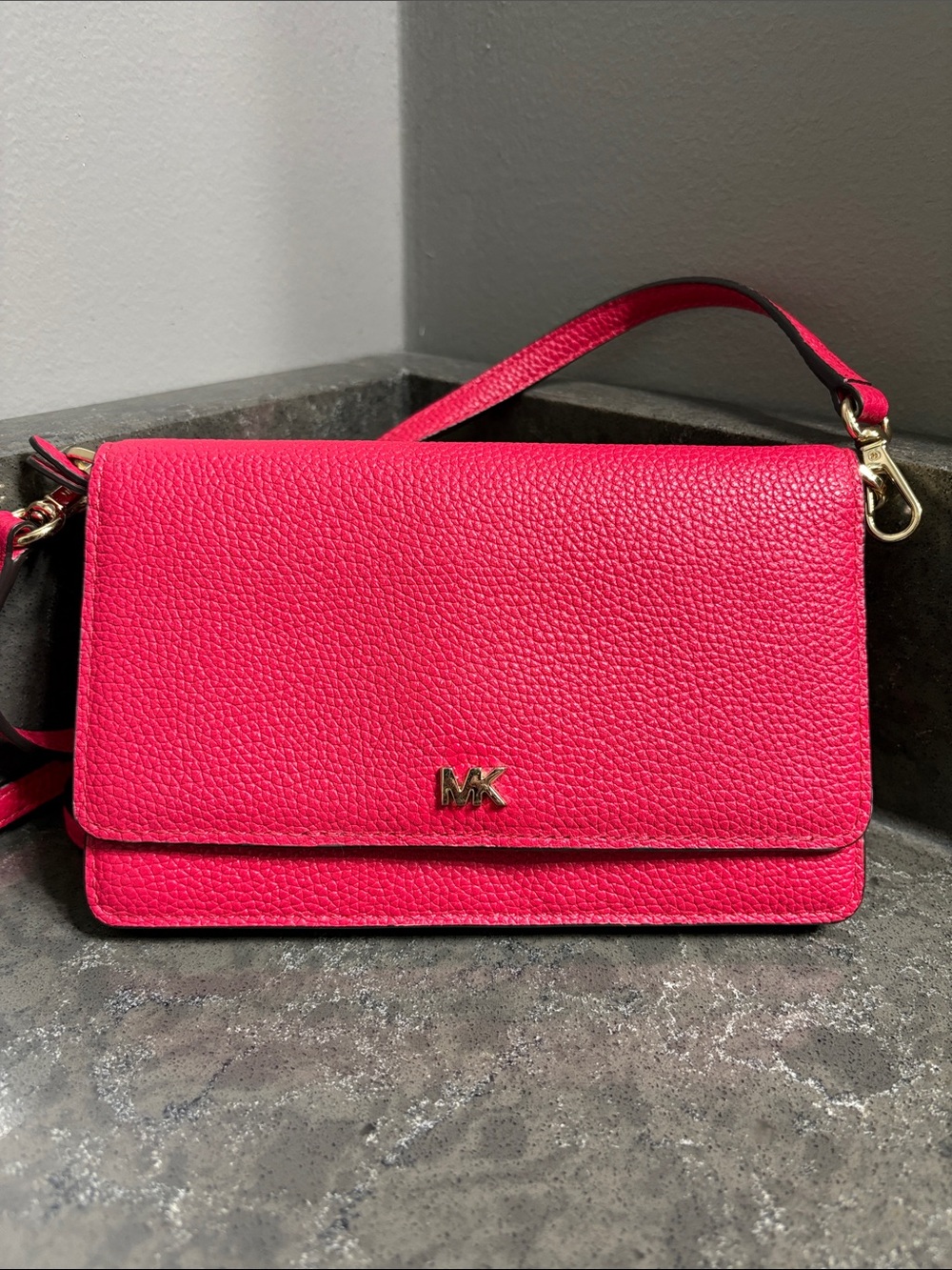 Michael Kors Hot Pink Pebbled Leather Crossbody Satchel